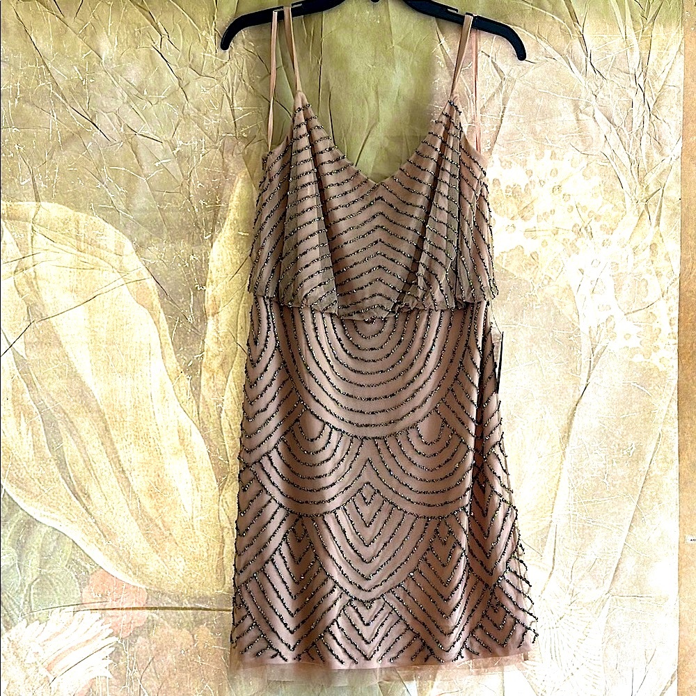 Adrianna Papell Pewter Spaghetti Strap Mini Cocktail Dress